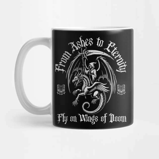 From Ashes to Eternity T-Shirt: Grim Reaper Riding Dragon - Epic Fantasy Tee by Designed By Marty